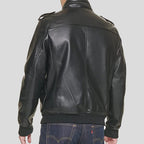 Mens Black Faux Leather Sherpa Aviator Bomber Jacket