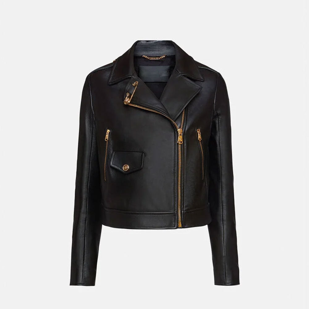 Women's Black Leather Biker Jacket