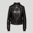 Black Women Aviator Sheepskin Shearling Motorbike  Leather Bomber Jacket