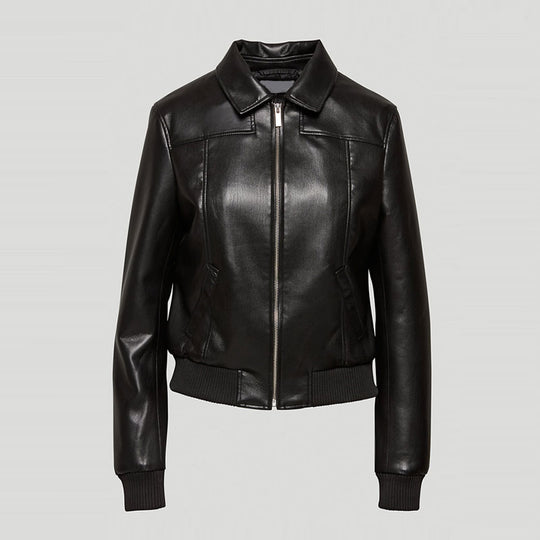 Black Women Aviator Sheepskin Shearling Motorbike Leather Bomber Jacket