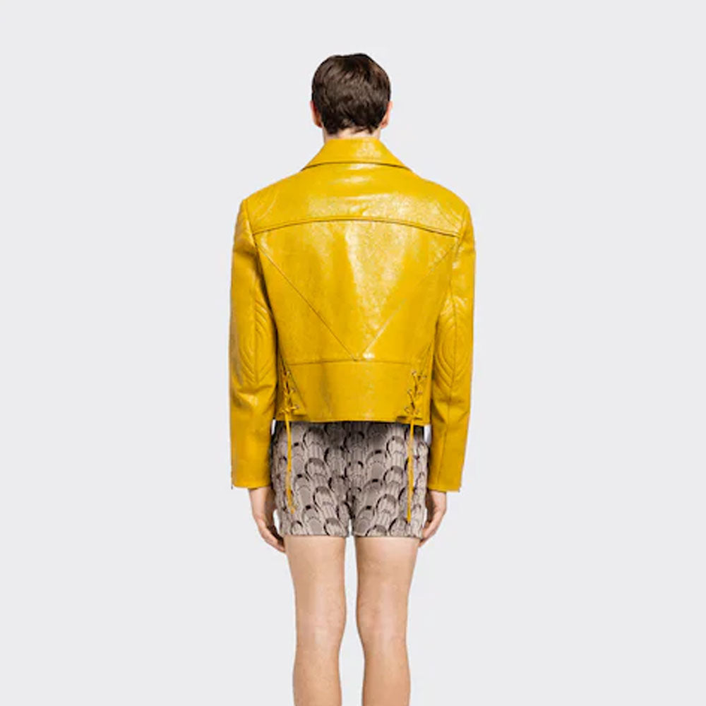 New Yellow Women's Lambskin Leather Motorcycle biker jacket