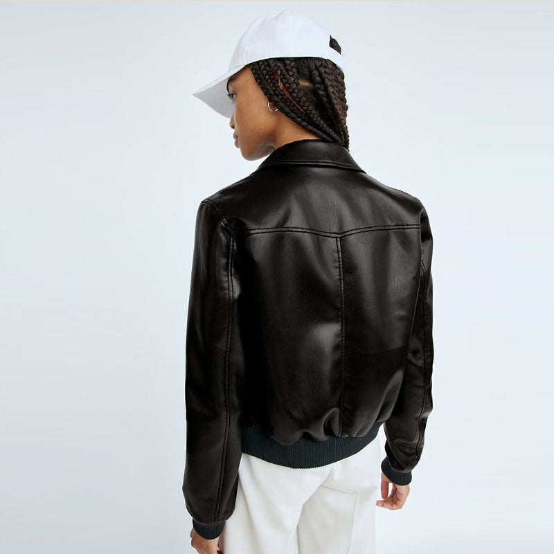 New Black Women's RAF Sheepskin Shearling Aviator Leather Biker Jacket