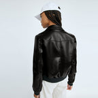 New Black Women's RAF Sheepskin Shearling Aviator Leather Biker Jacket
