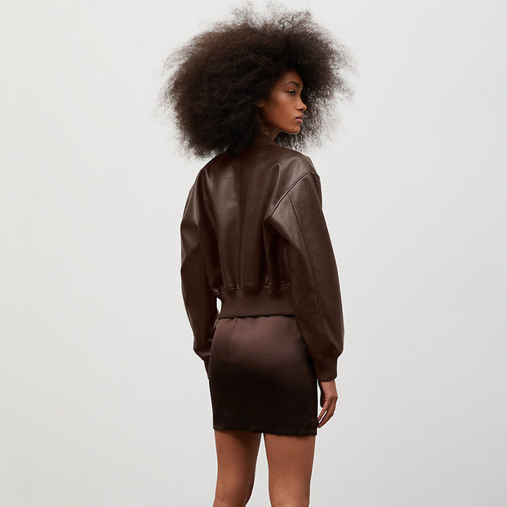 Brown Women's B3 Sheepskin Shearling Aviator Motorbike Leather Jacket