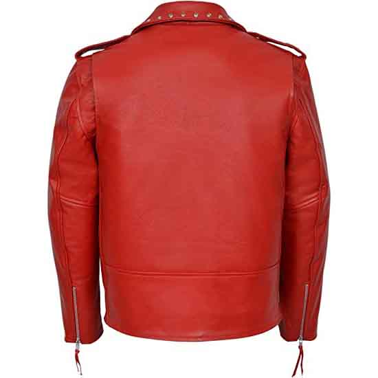 Mens Red Designer Cowhide Leather Biker Jacket