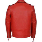Mens Red Designer Cowhide Leather Biker Jacket