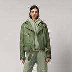 Women's Green Sheepskin Leather Riding Biker Jacket