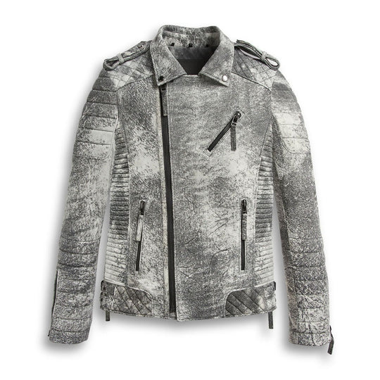 Moto Fashion Storm Grey Biker Leather Motorcycle Jacket