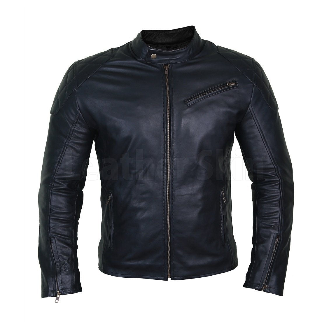 Leather Skin Men Black Cow Skin Biker Motorcycle Leather Jacket