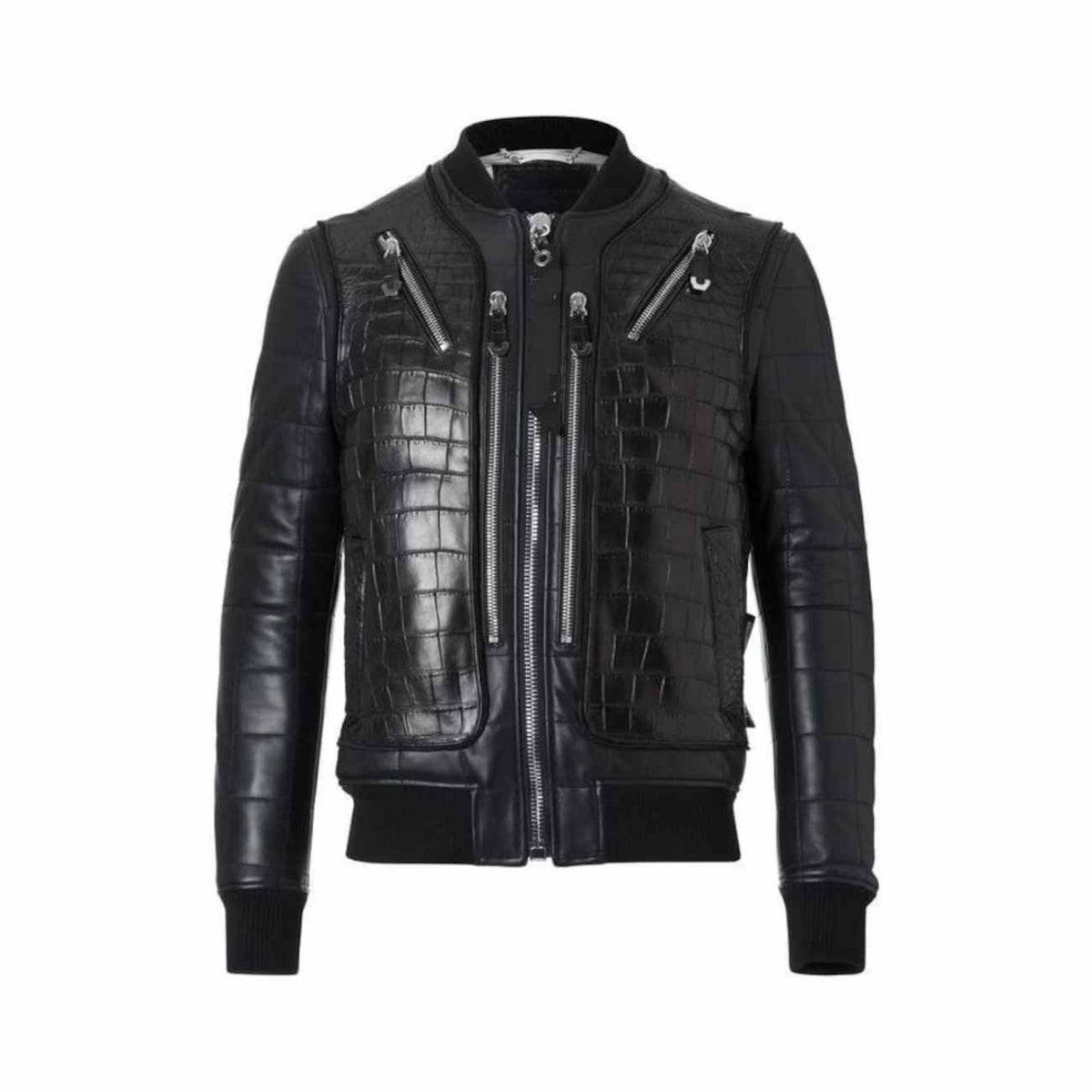 Leather Black Bomber Crocodile Leather Jacket