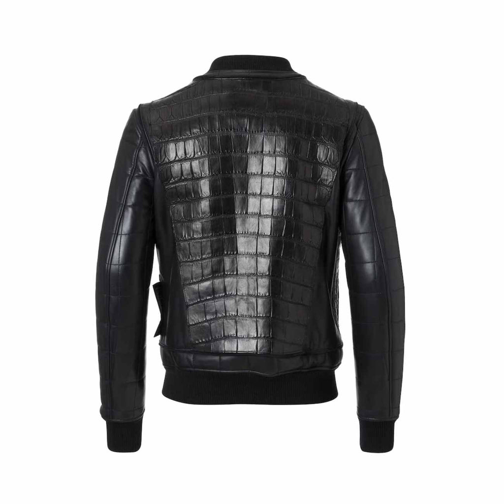 Leather Black Bomber Crocodile Leather Jacket