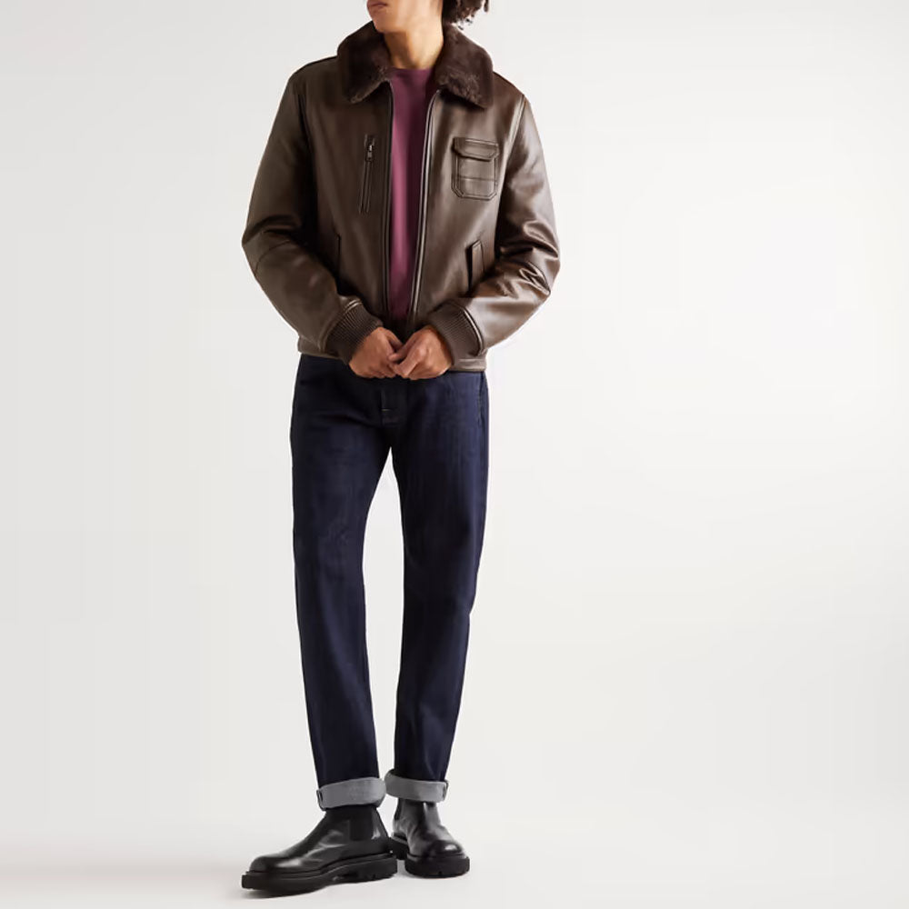 Men B3 Airforce Sheepskin Bomber Flying RAF Brown Shearling Leather Jacket