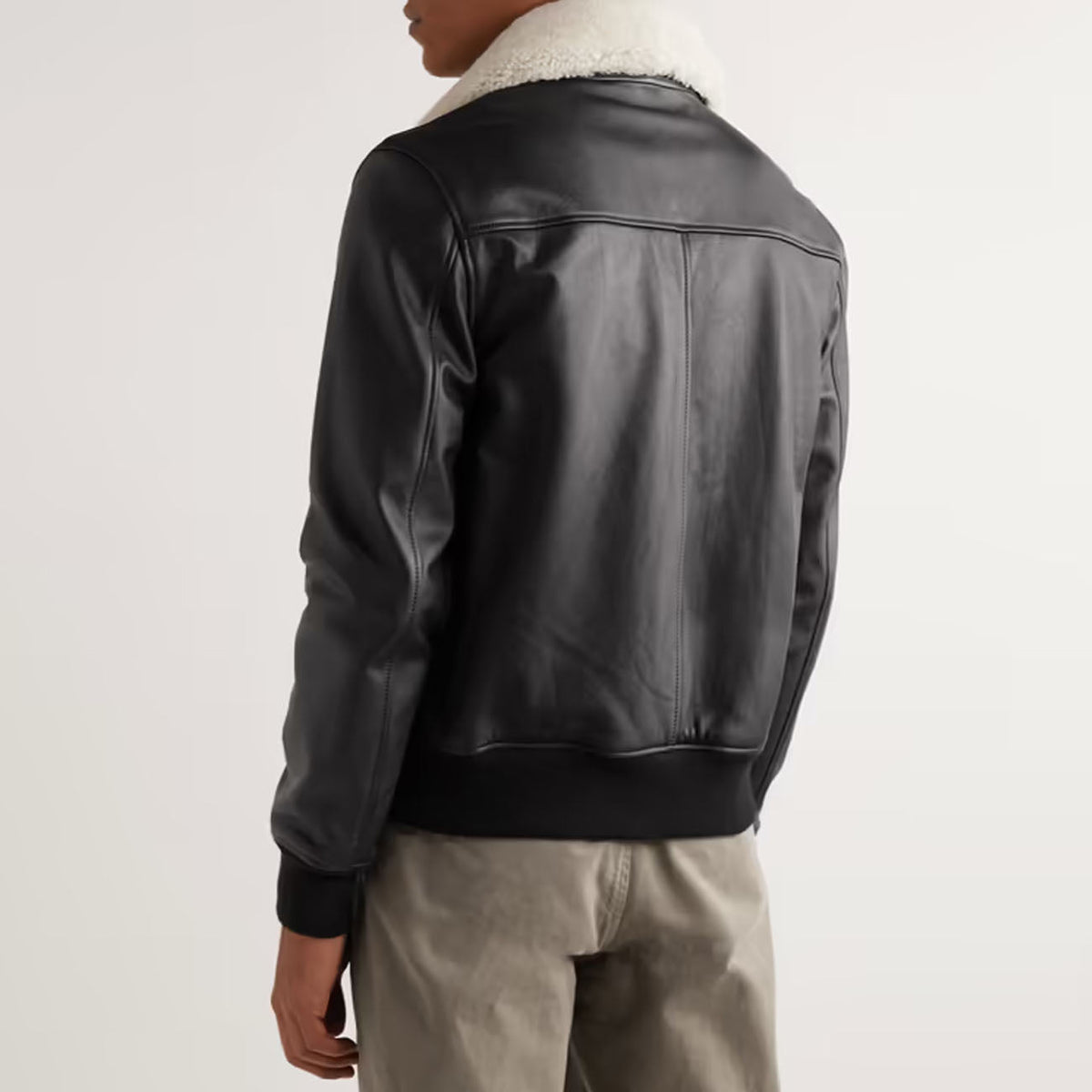Men Sheepskin Bomber Aviator RAF Flying Fur Collar Black Shearling Leather Jacket