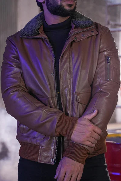 Men's G-1 Flight Tan Genuine Leather Bomber Jacket