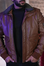 Men's G-1 Flight Tan Genuine Leather Bomber Jacket