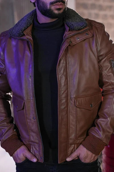 Men's G-1 Flight Tan Genuine Leather Bomber Jacket
