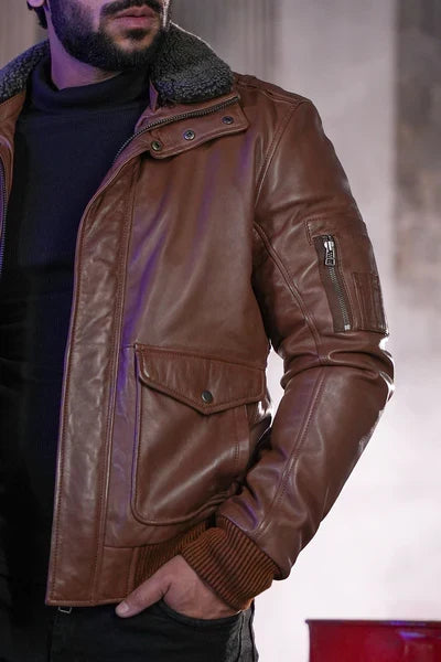 Men's G-1 Flight Tan Genuine Leather Bomber Jacket
