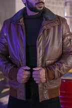 Men's G-1 Flight Tan Genuine Leather Bomber Jacket