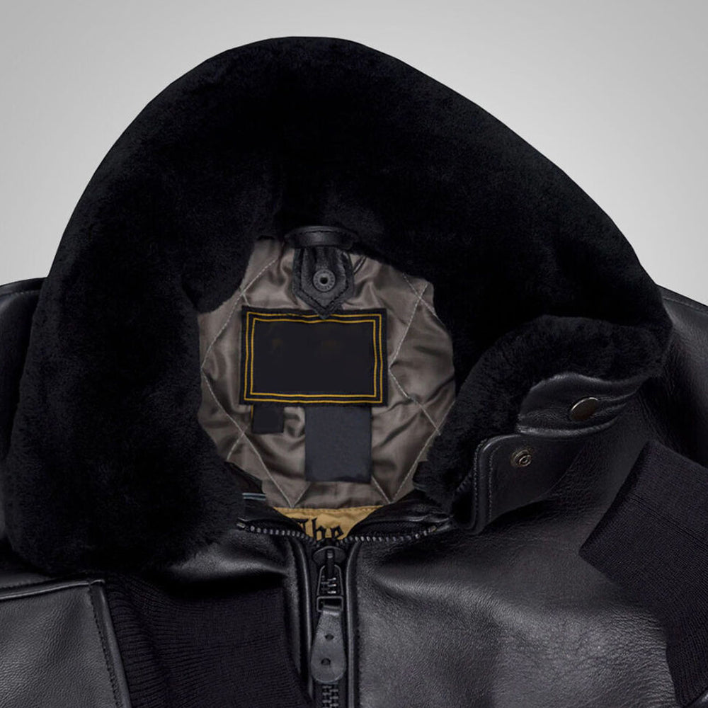 Men's RAF Aviator Pilot Sheepskin G1 Real Leather Bomber Jacket Vintage Black Coat