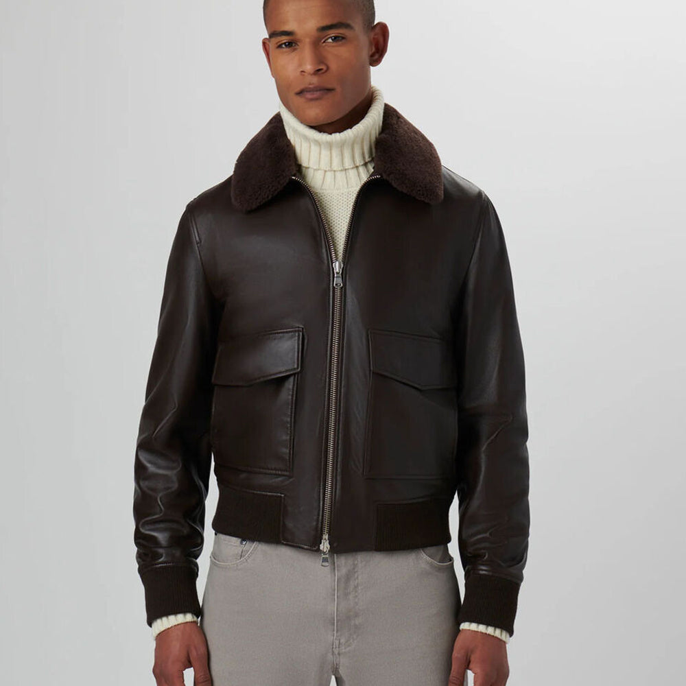 Men's Vintage RAF Aviator Shearling G1 Real Brown Leather Bomber Flight Sheepskin Jacket Coat