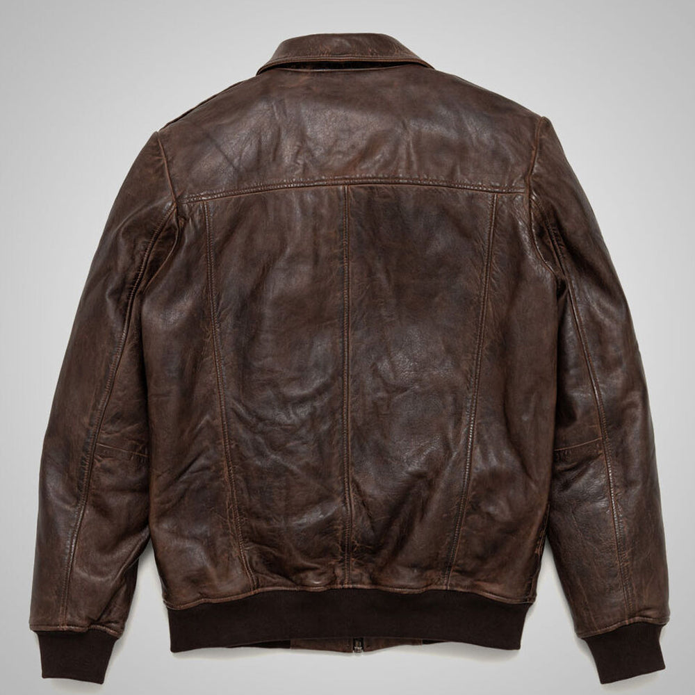 Men's Vintage A2 Flight Pilot Bomber Aviator Real Sheepskin Brown Leather Jacket