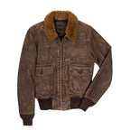 Men Brown Pilot Military G-1 Airforce Fur Collar Bomber Leather Jacket