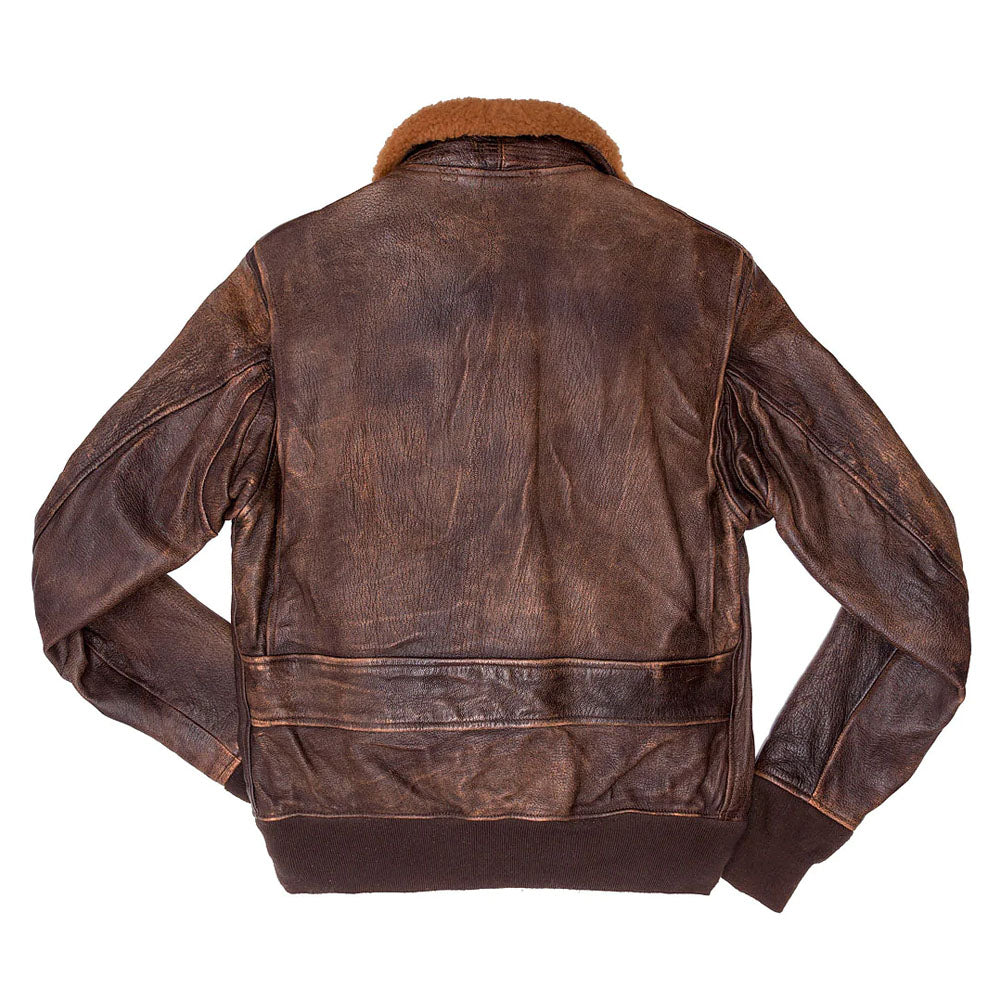 Men Brown Pilot Military G-1 Airforce Fur Collar Bomber Leather Jacket