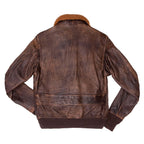 Men Brown Pilot Military G-1 Airforce Fur Collar Bomber Leather Jacket