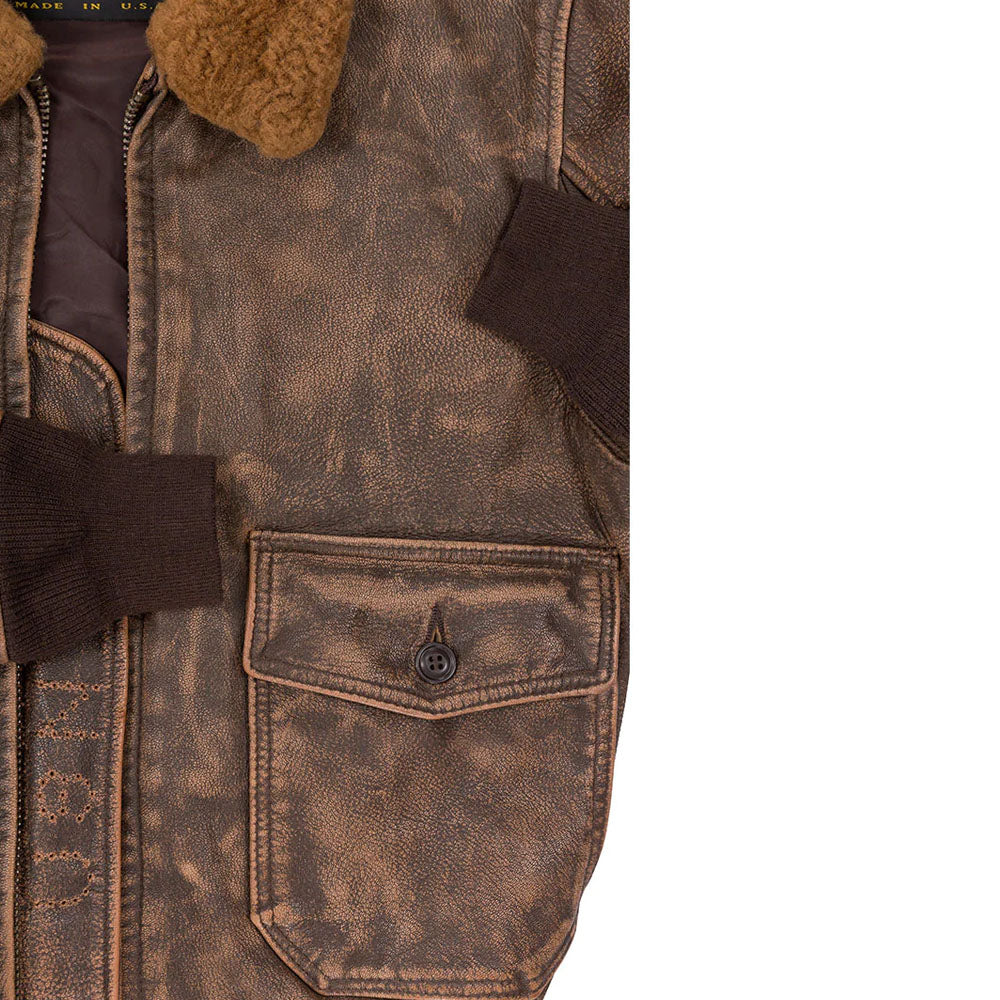 Men Brown Pilot Military G-1 Airforce Fur Collar Bomber Leather Jacket