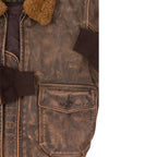 Men Brown Pilot Military G-1 Airforce Fur Collar Bomber Leather Jacket