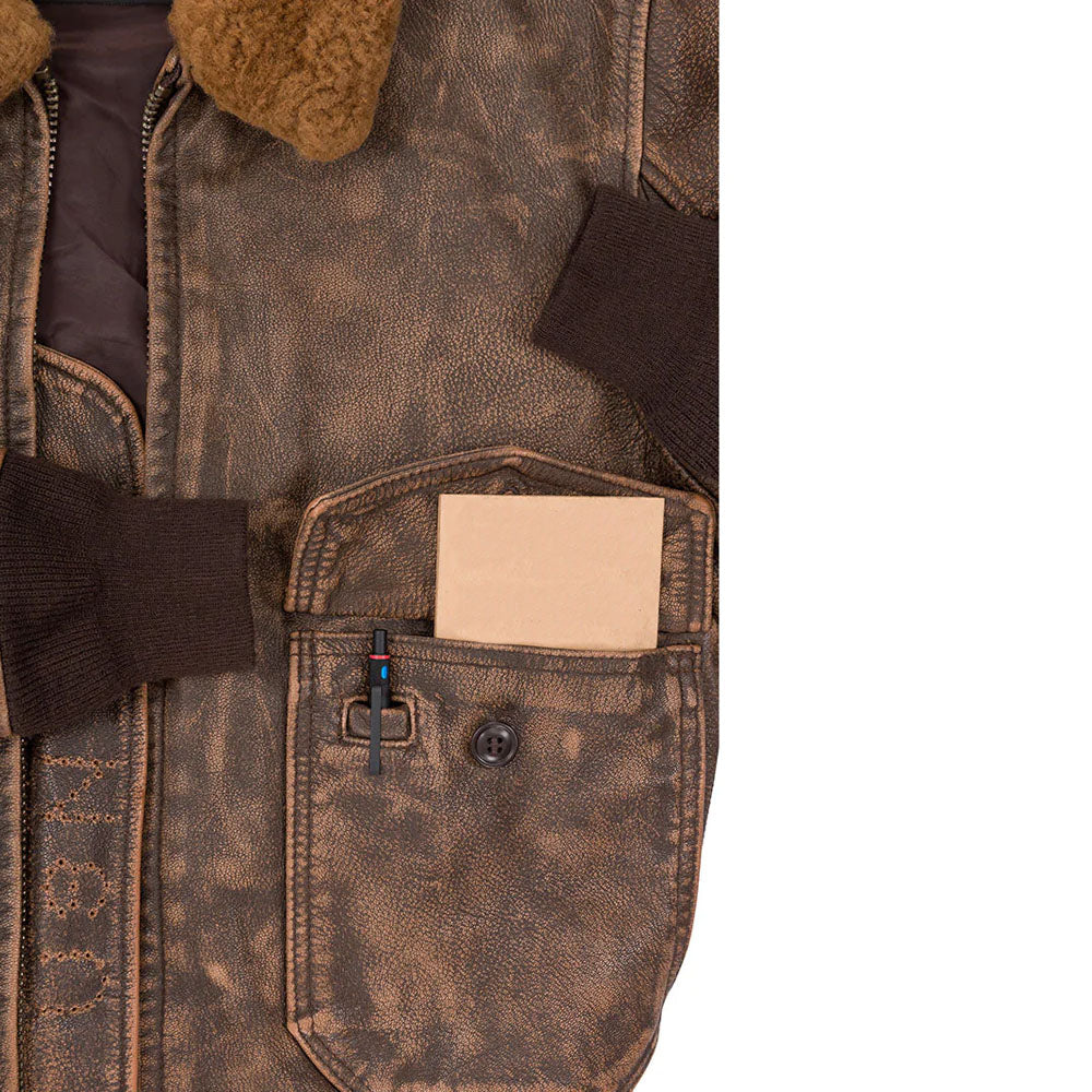 Men Brown Pilot Military G-1 Airforce Fur Collar Bomber Leather Jacket