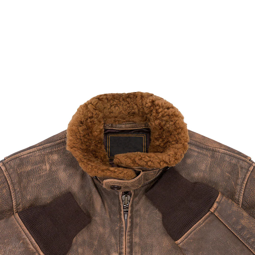 Men Brown Pilot Military G-1 Airforce Fur Collar Bomber Leather Jacket