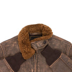 Men Brown Pilot Military G-1 Airforce Fur Collar Bomber Leather Jacket