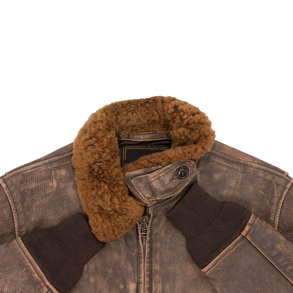 Men Brown Pilot Military G-1 Airforce Fur Collar Bomber Leather Jacket