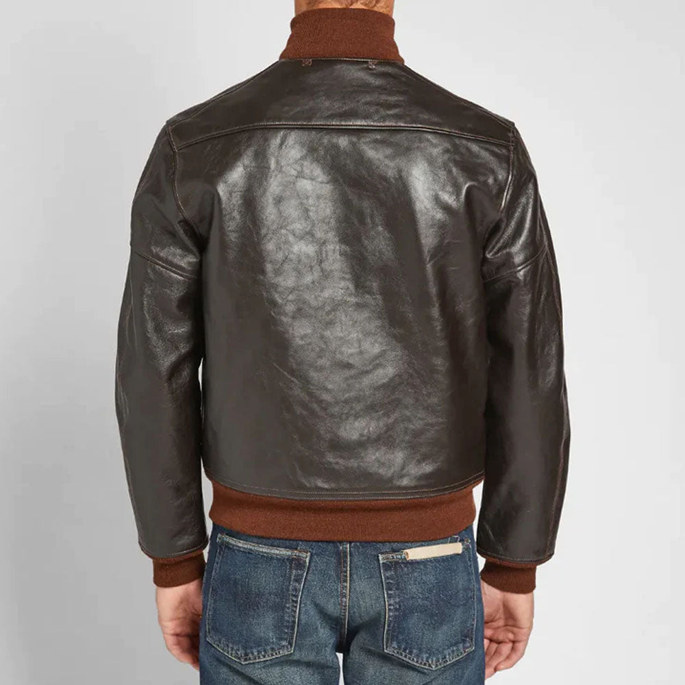 Men Pilot Vintage Brown Flying A-1 Airforce Bomber Leather Jacket