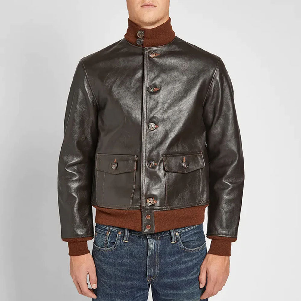 Men Pilot Vintage Brown Flying A-1 Airforce Bomber Leather Jacket