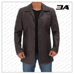 Winchester Distressed Brown Mens Leather Car Coat Jacket