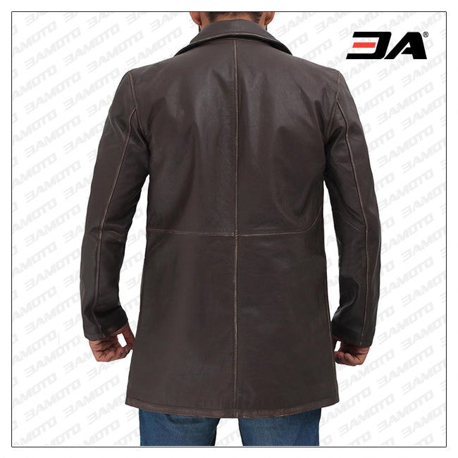 Winchester Distressed Brown Mens Leather Car Coat Jacket