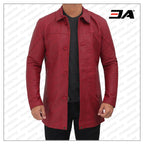 Bristol Genuine Maroon Leather Car Coat Mens