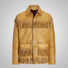 Vintage Real Western Native American Cowboy Rancher Bronze Leather Fringe Jacket For Men