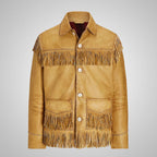 Vintage Real Western Native American Cowboy Rancher Bronze Leather Fringe Jacket For Men