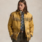 Vintage Real Western Native American Cowboy Rancher Bronze Leather Fringe Jacket For Men
