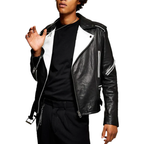 White Patched Sheep Leather Jacket For Men