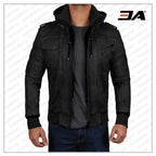 Edinburgh Black Hooded Leather Jacket