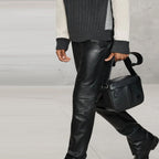 Black Men Real Sheepskin Leather Biker Pants