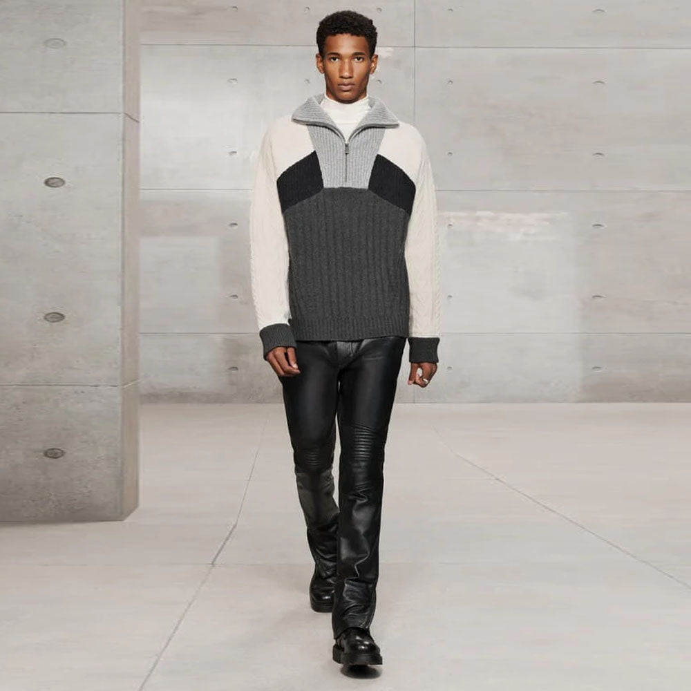 Black Men Real Sheepskin Leather Biker Pants