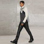 Black Men Real Sheepskin Leather Biker Pants