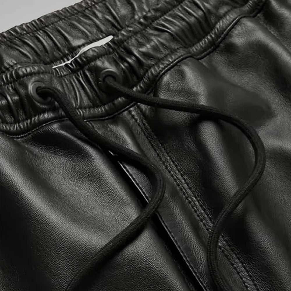 Mens Black Biker Leather Sheepskin Pants