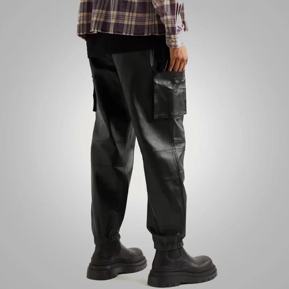 Mens Black Biker Leather Sheepskin Pants