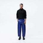 Blue Mens Sheepskin Leather Real Biker Pants